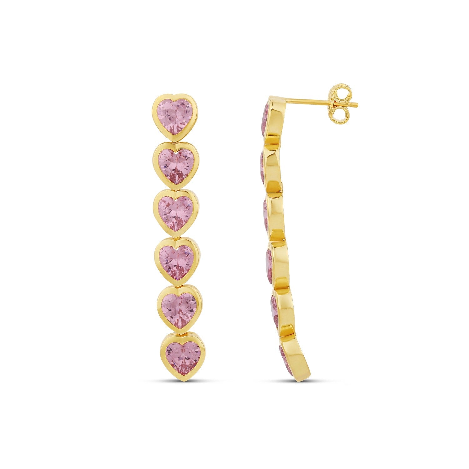 Heart Drop Earrings - Pink