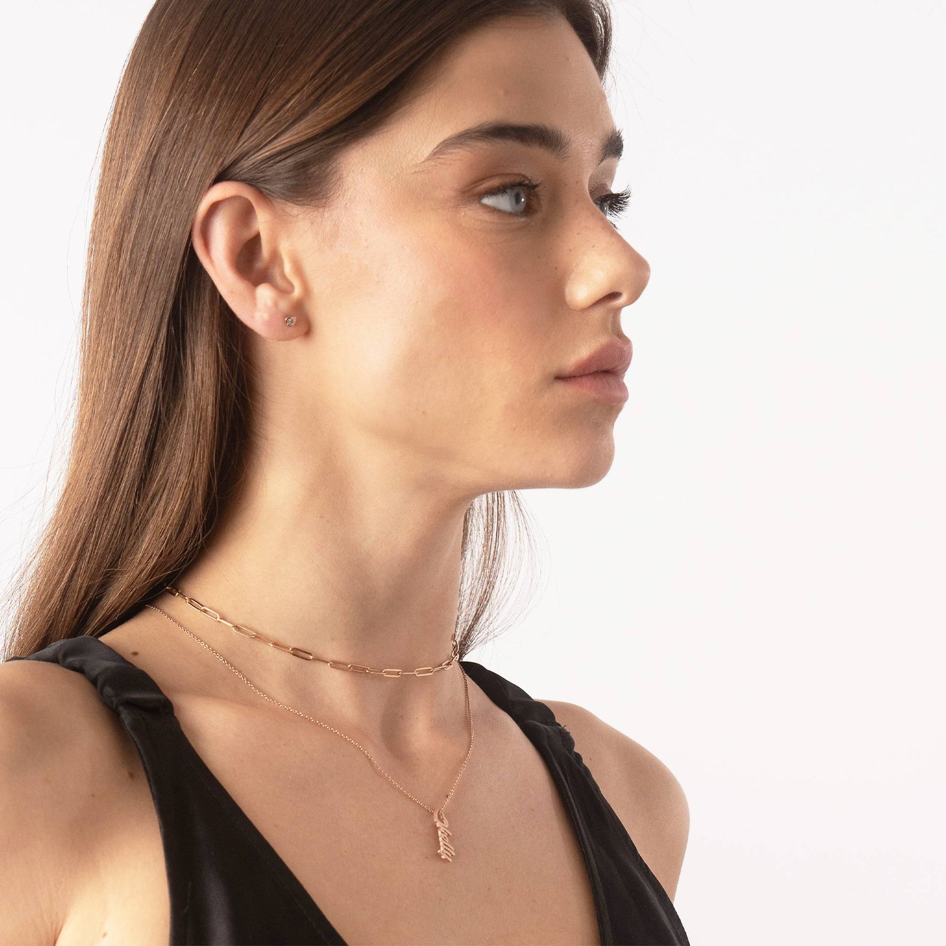 Heart Drop Vertical Name Necklace in 18K Rose Gold Plating