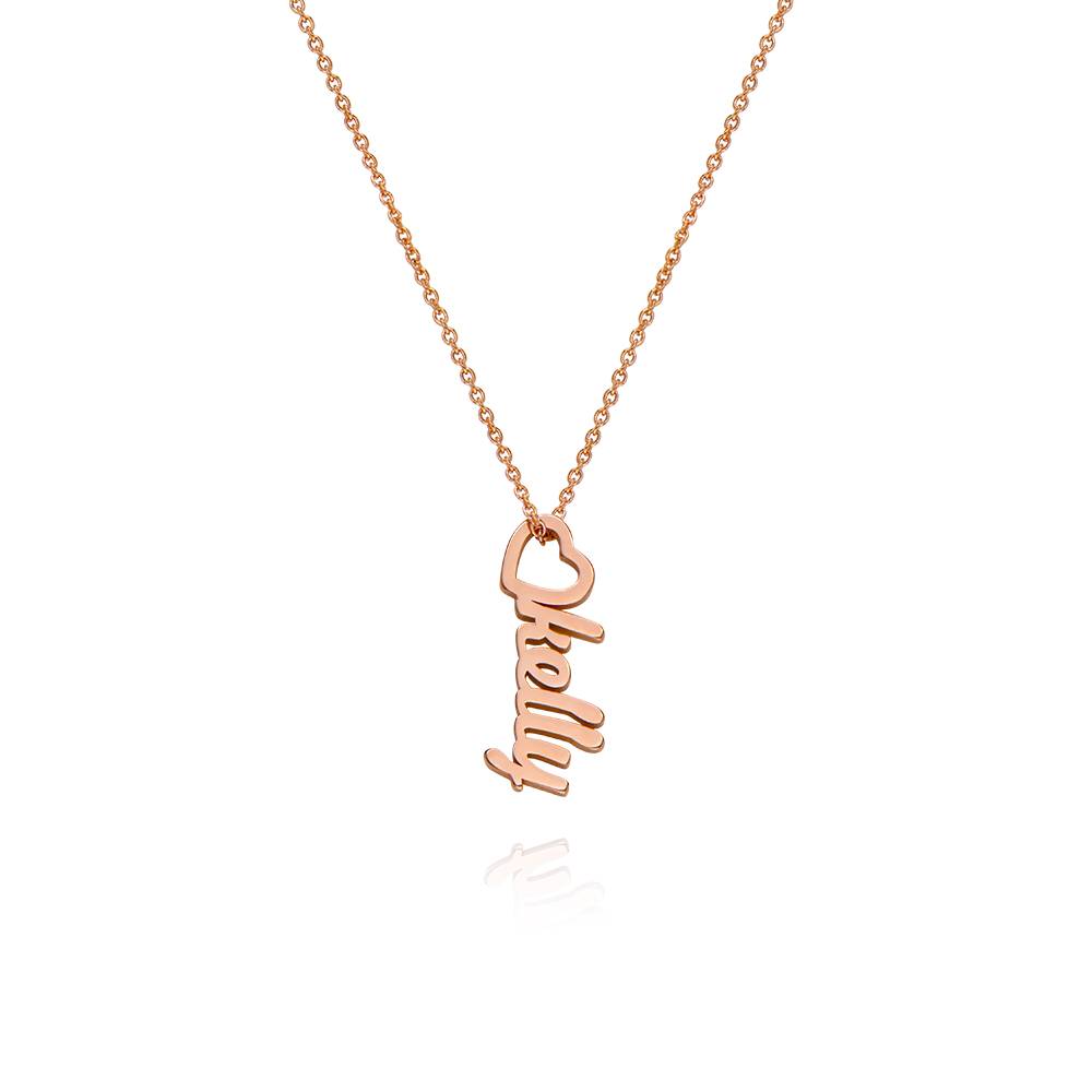 Heart Drop Vertical Name Necklace in 18K Rose Gold Plating