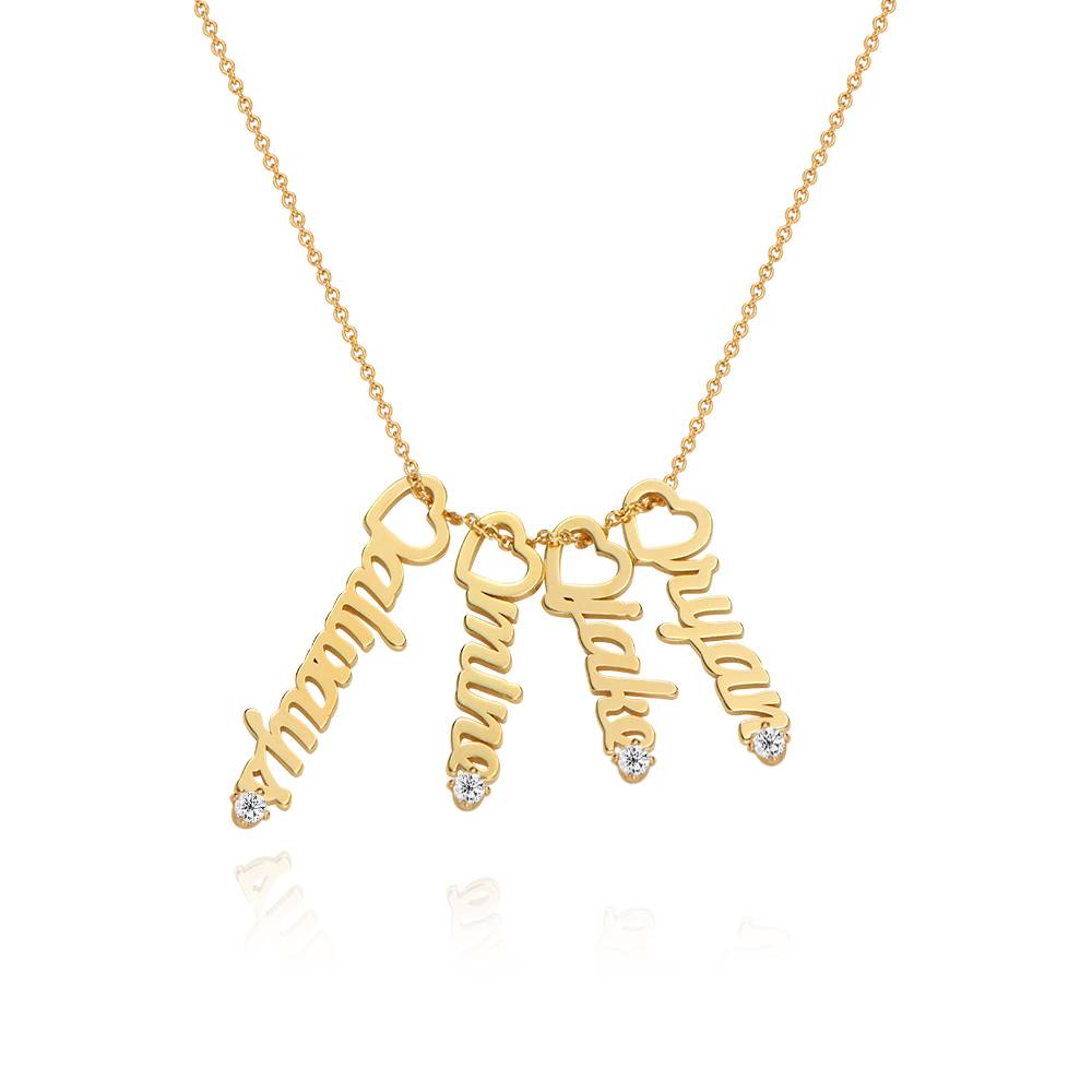 Heart Drop Vertical Name Necklace with 0.05CT Diamond in 18K Gold Plating