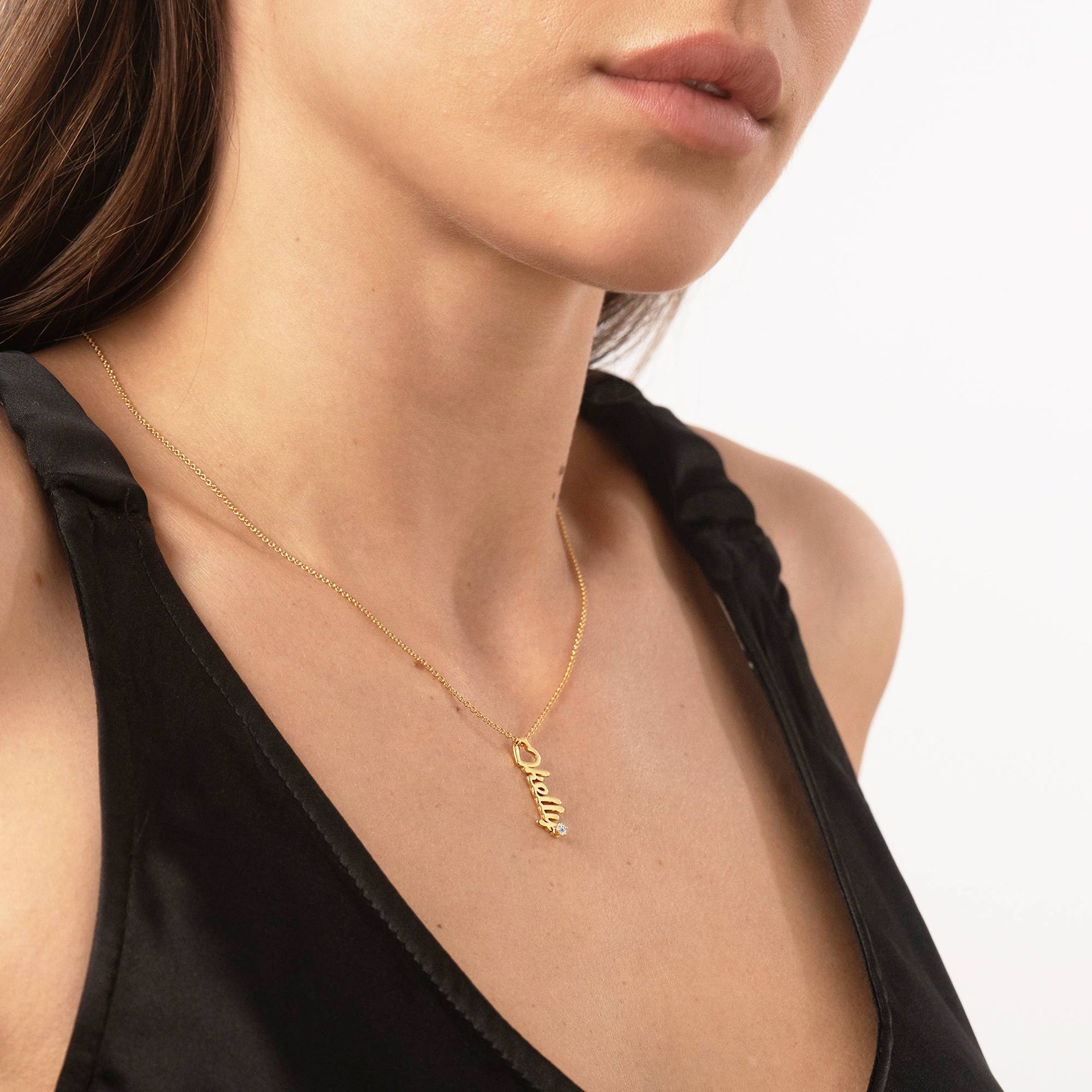 Heart Drop Vertical Name Necklace with 0.05CT Diamond in 18K Gold Vermeil