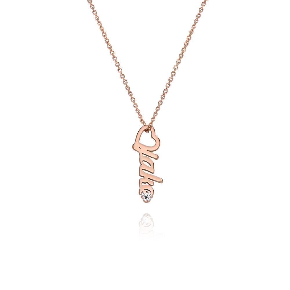 Heart Drop Vertical Name Necklace with 0.05CT Diamond in 18K Rose Gold Plating
