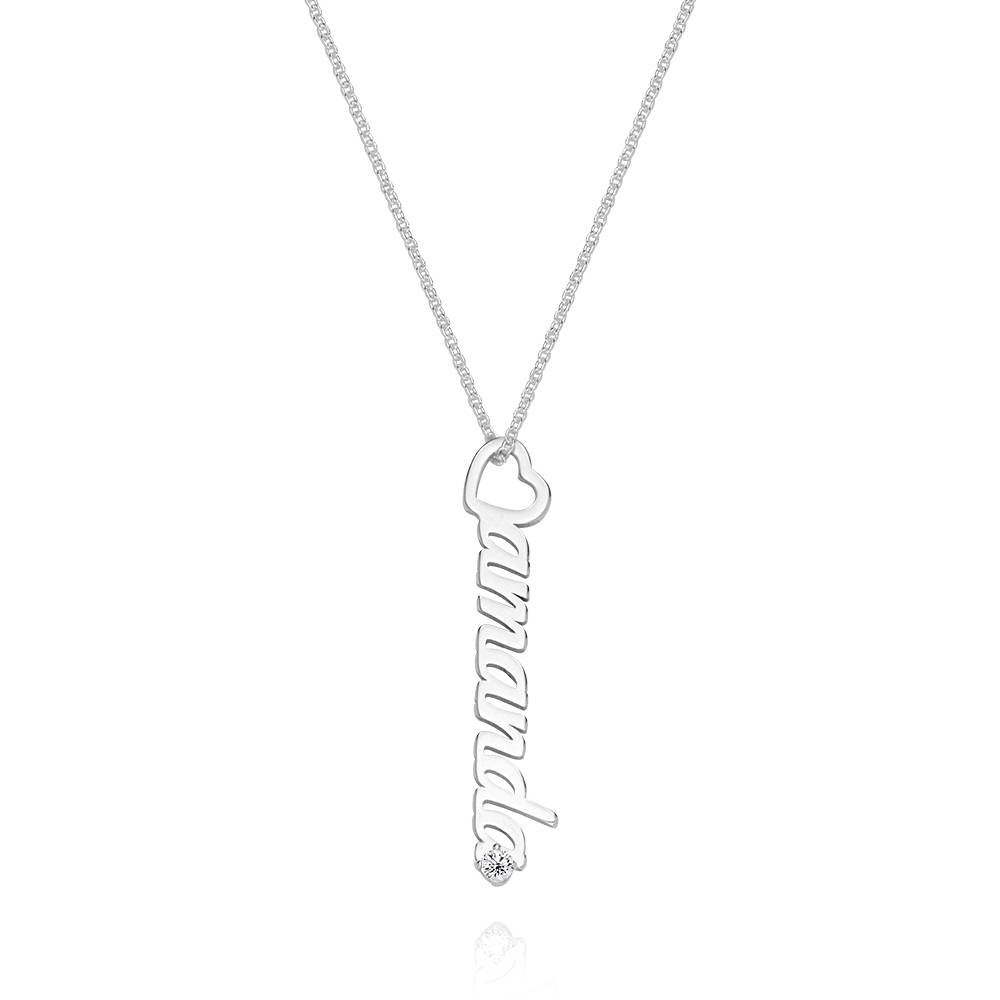 Heart Drop Vertical Name Necklace with 0.05CT Diamond in Sterling Silver