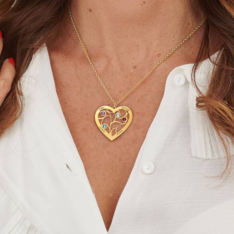 Heart Family Tree Necklace with birthstones in Gold Plating - Thoughtful Gifts for Grandma - Grandmother Necklace - Gift for Grandma
