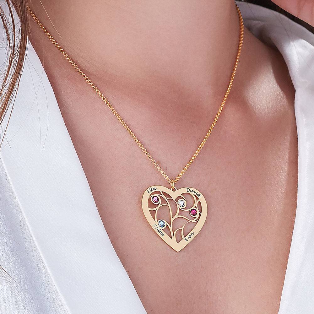 Heart Family Tree Necklace with Birthstones in Vermeil