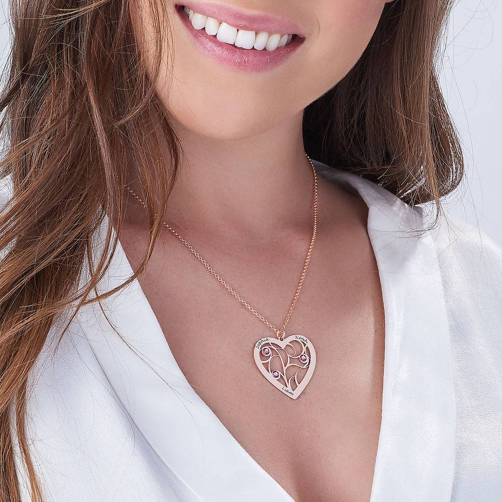 Gifts for Mom - Heart Family Tree Necklace with birthstones in Rose Gold Plating
