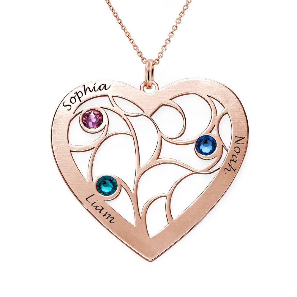Gifts for Mom - Heart Family Tree Necklace with birthstones in Rose Gold Plating