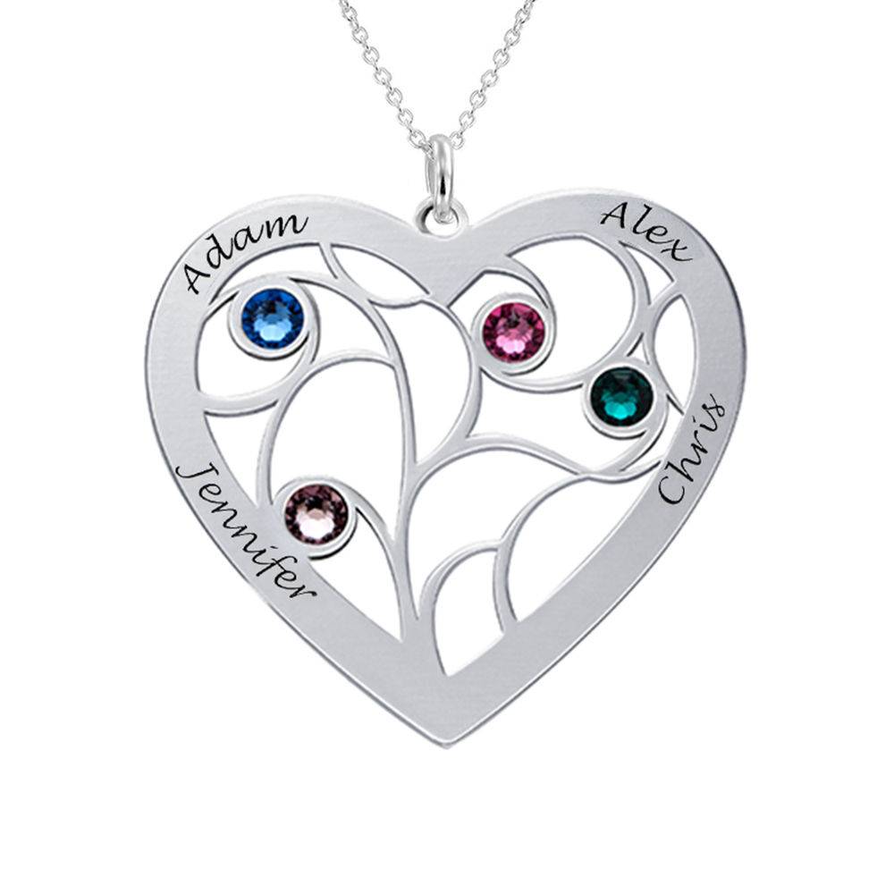 Heart Family Tree Necklace with Birthstones in Silver