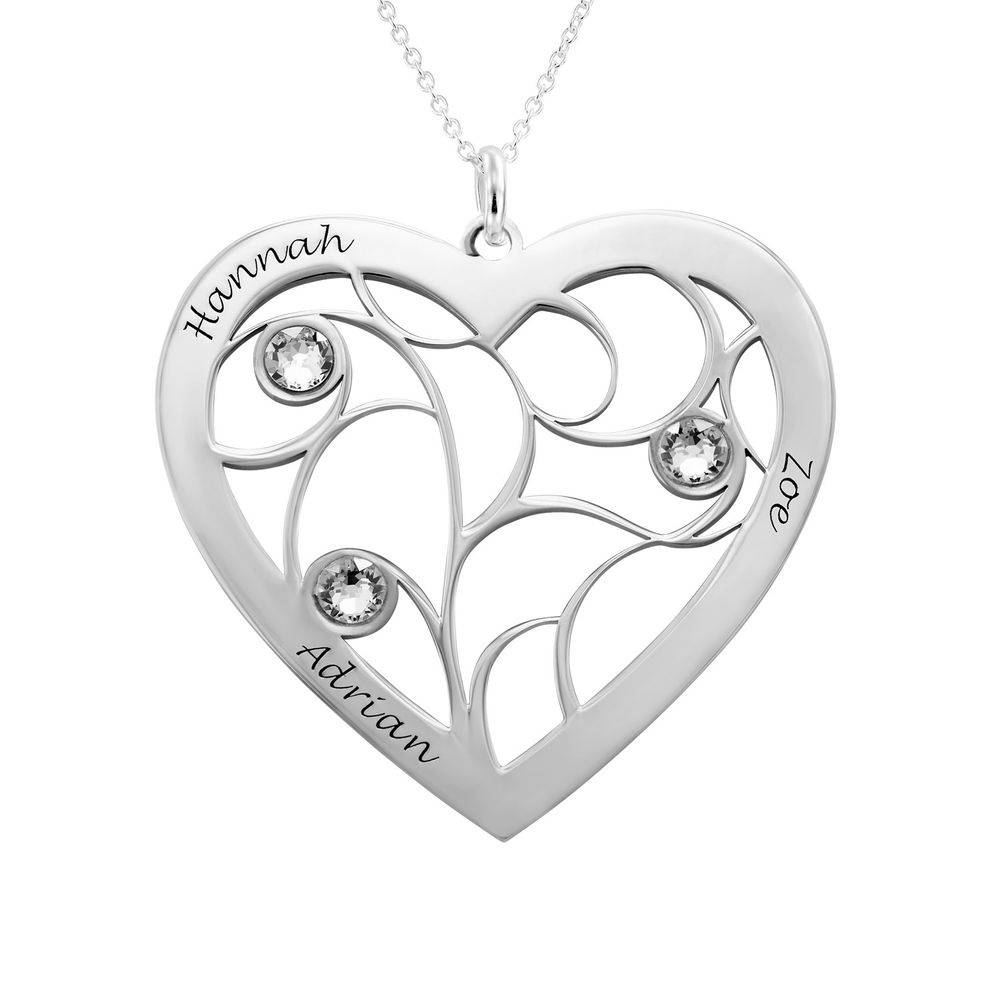 Gifts for Wife - Heart Family Tree Necklace with Birthstones in White Gold 10k - Mom Necklace