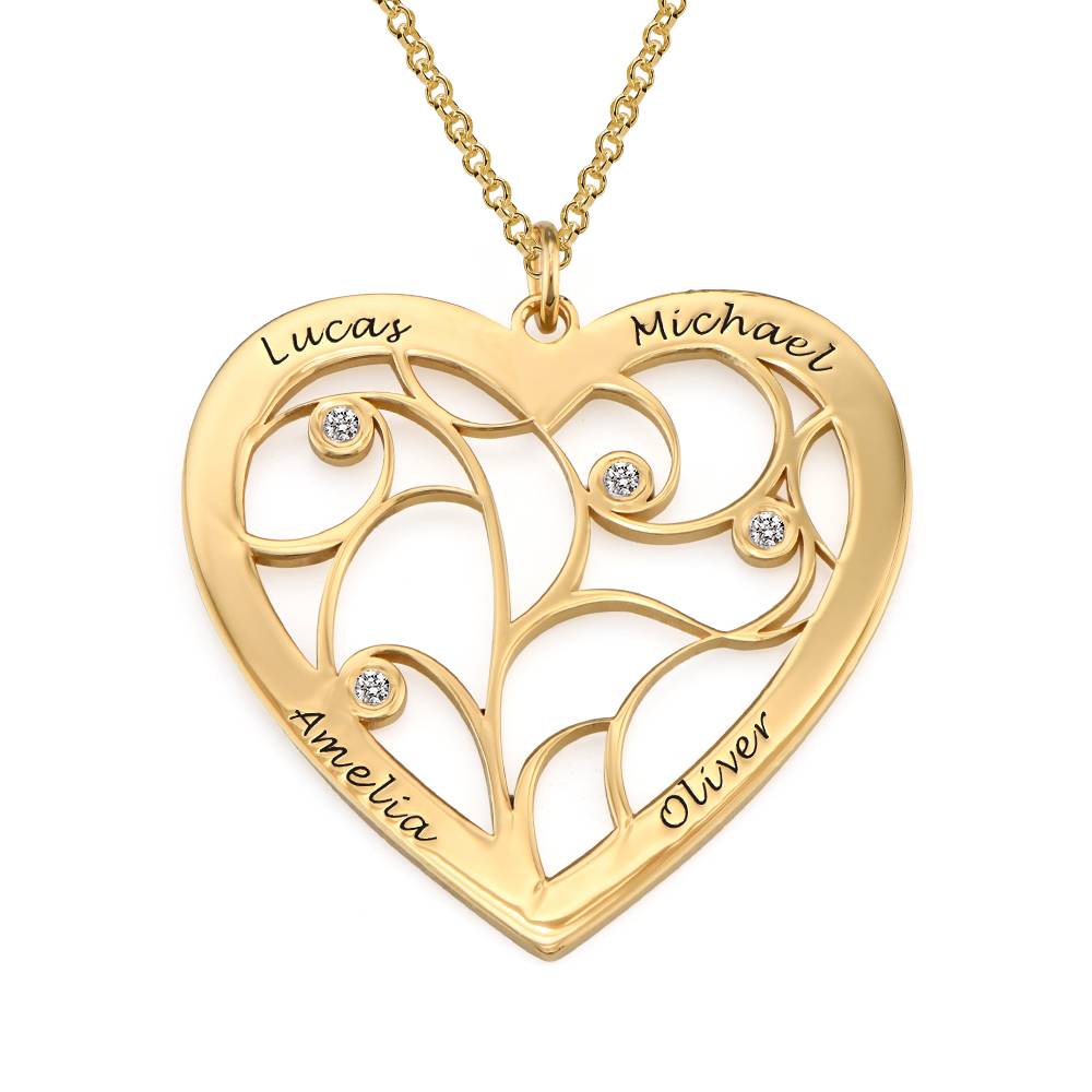Heart Family Tree Necklace with Diamonds in Gold Plating