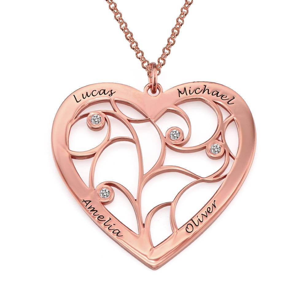 Heart Family Tree Necklace with Diamonds in Rose Gold Plating