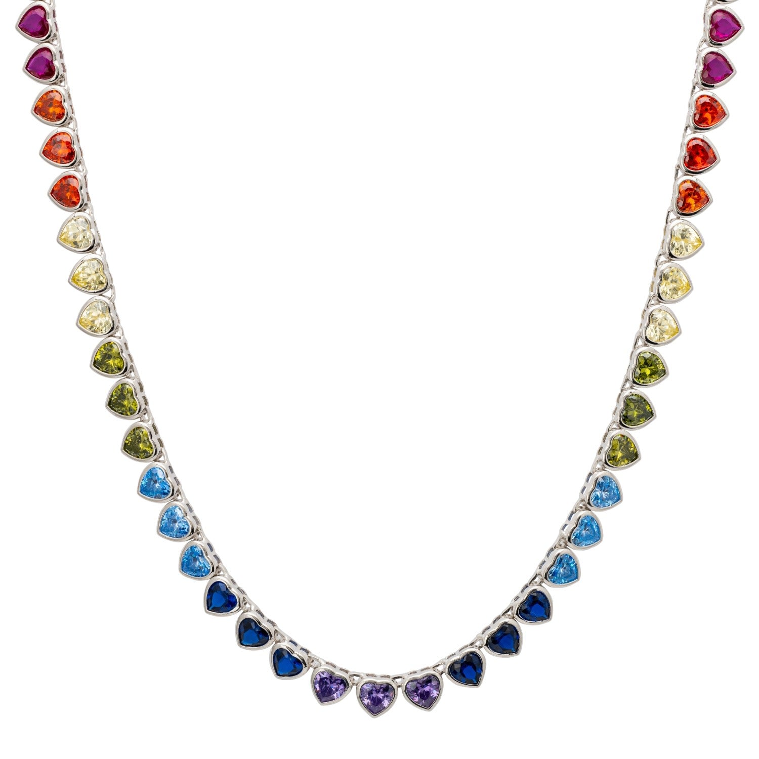 Heart Garland Rainbow Gemstone Necklace Silver
