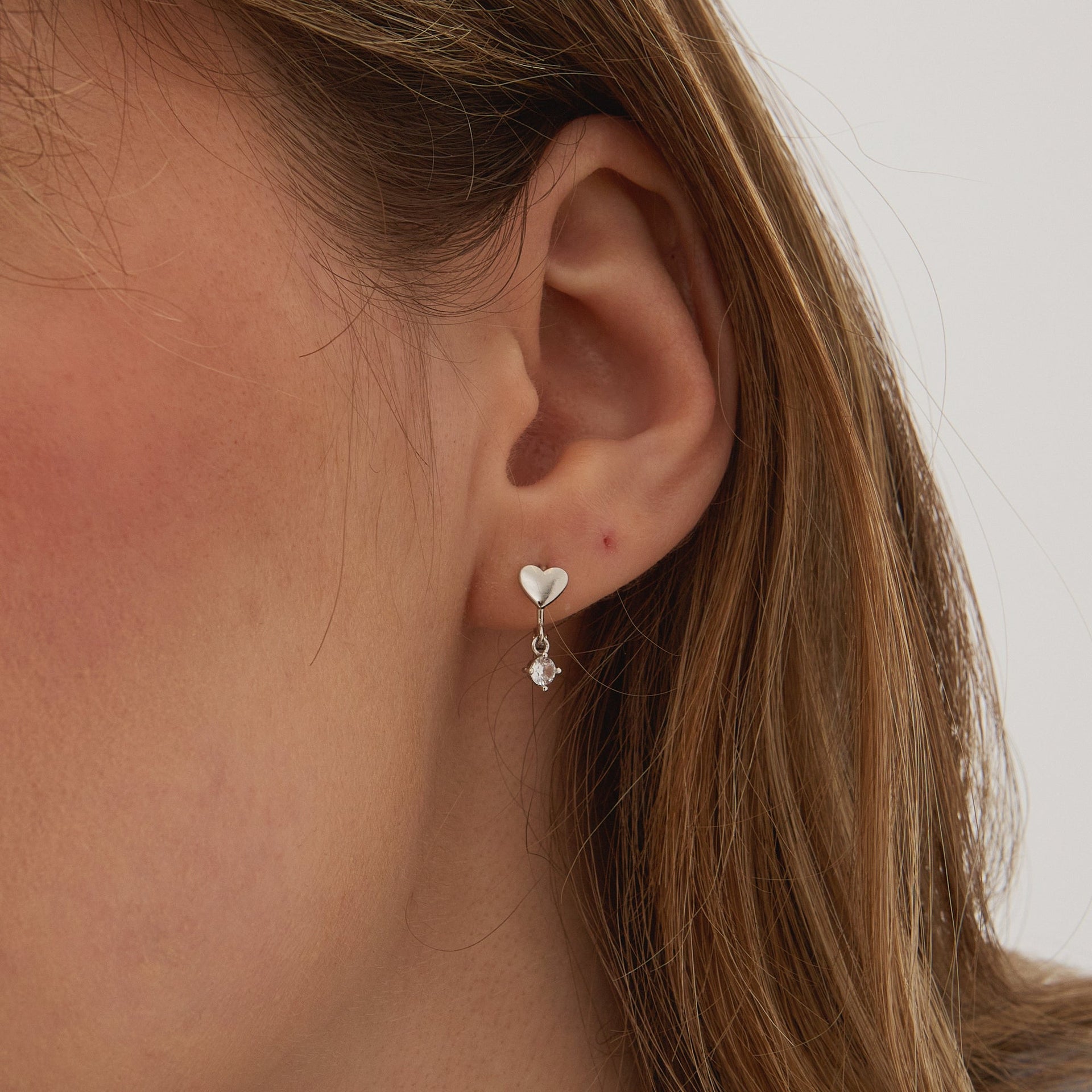 Heart Huggie Hoop Sterling Silver Drop Earring - Silver