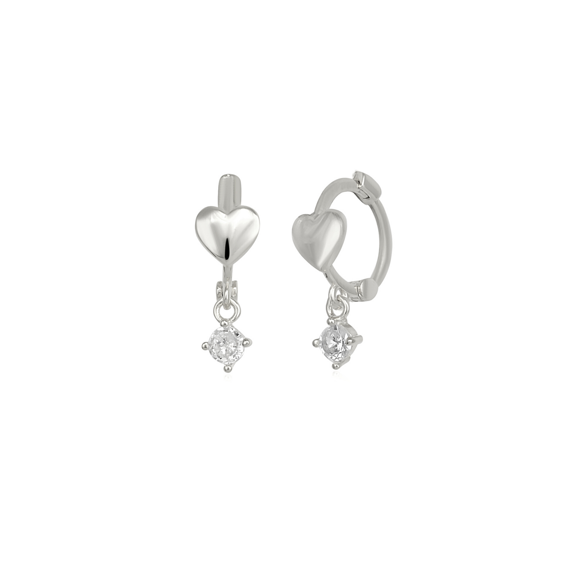 Heart Huggie Hoop Sterling Silver Drop Earring Silver