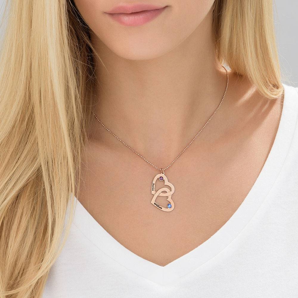 Heart in Heart Birthstone Necklace - Rose Gold Plated