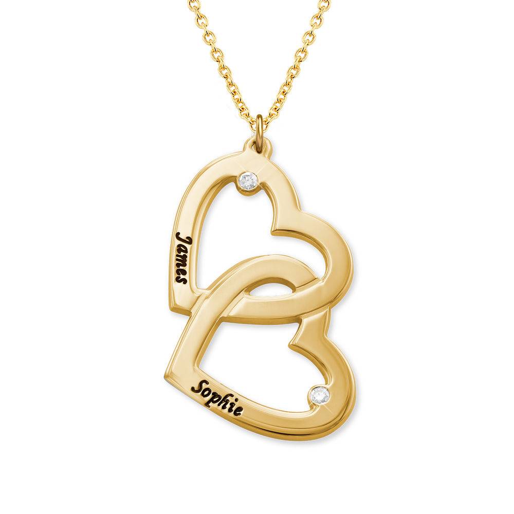 Anniversary Present - Heart in Heart Necklace in Gold Plated with Diamonds