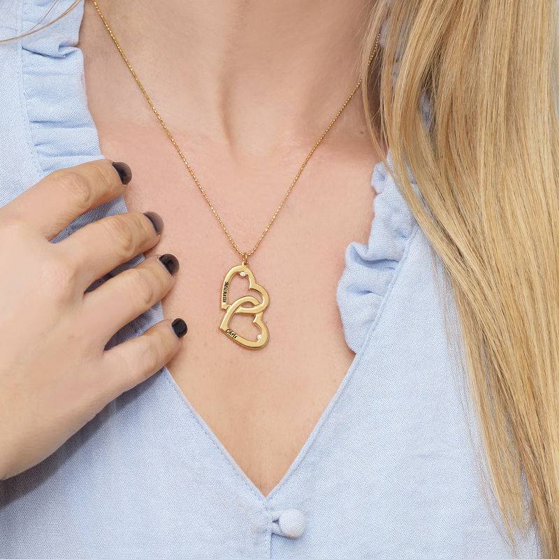 Anniversary Present - Heart in Heart Necklace in Gold Plated with Diamonds