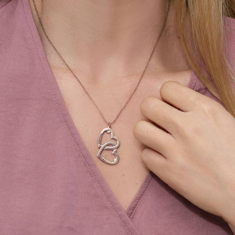 Heart in Heart Necklace in Rose Gold Plated with Diamonds