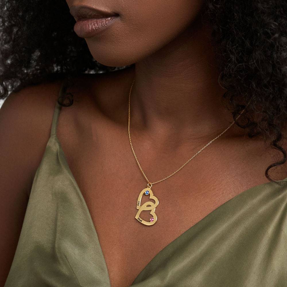 Heart in Heart Necklace with Birthstones in 18k Gold Vermeil