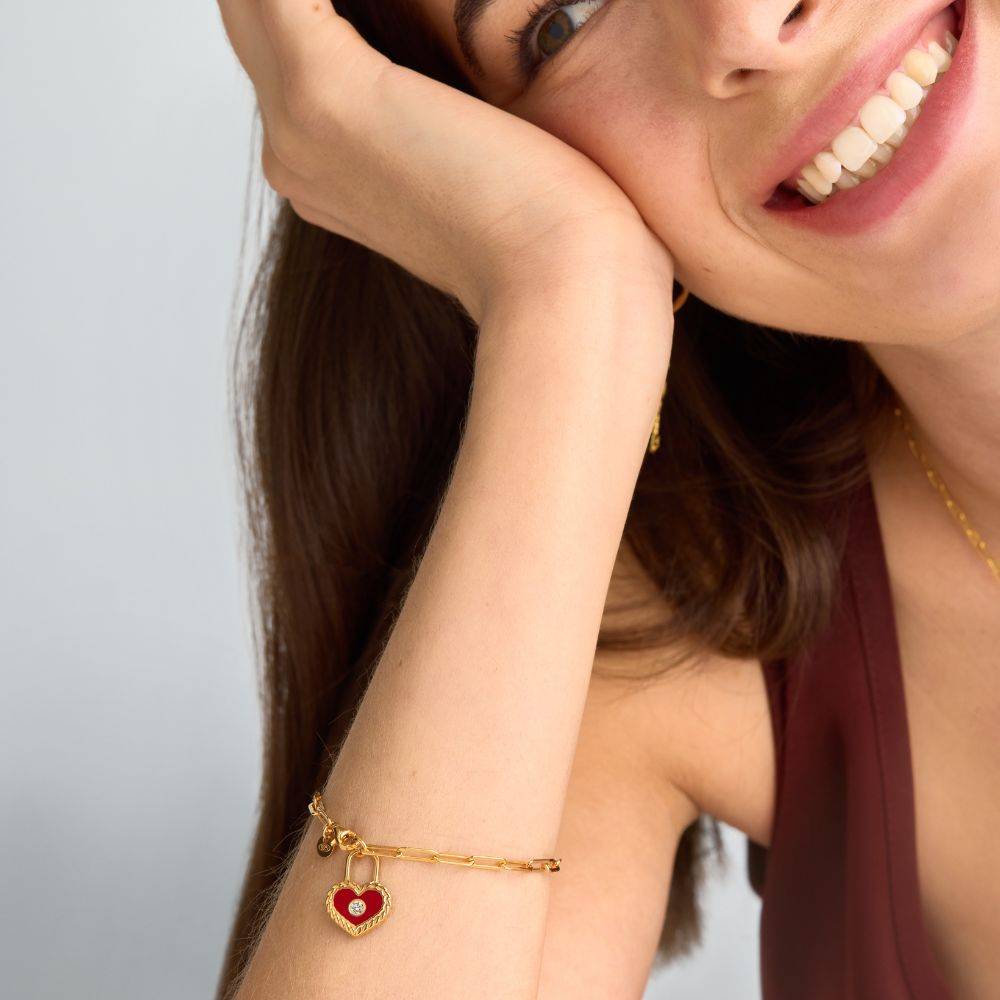 Heart Lock & Key Initial Diamond Bracelet in Gold