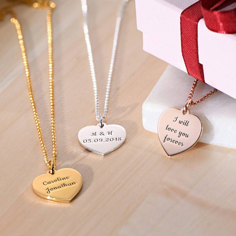 Engraved Heart Pendant Necklace in Gold Plating