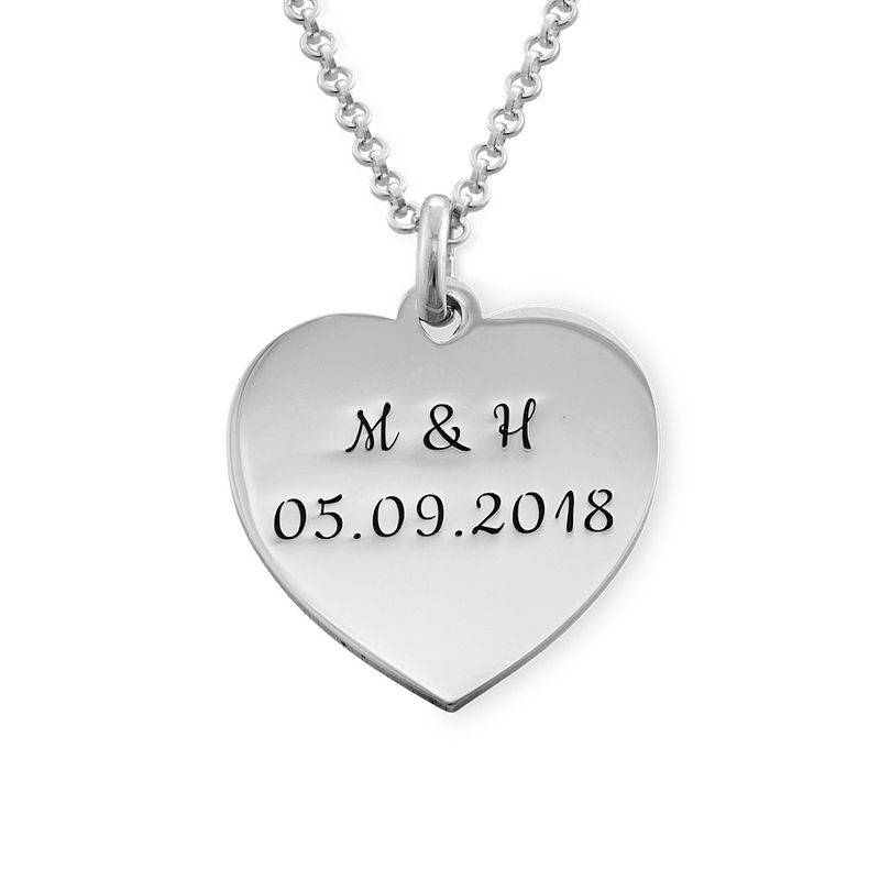 Engraved Heart Pendant Necklace in Silver