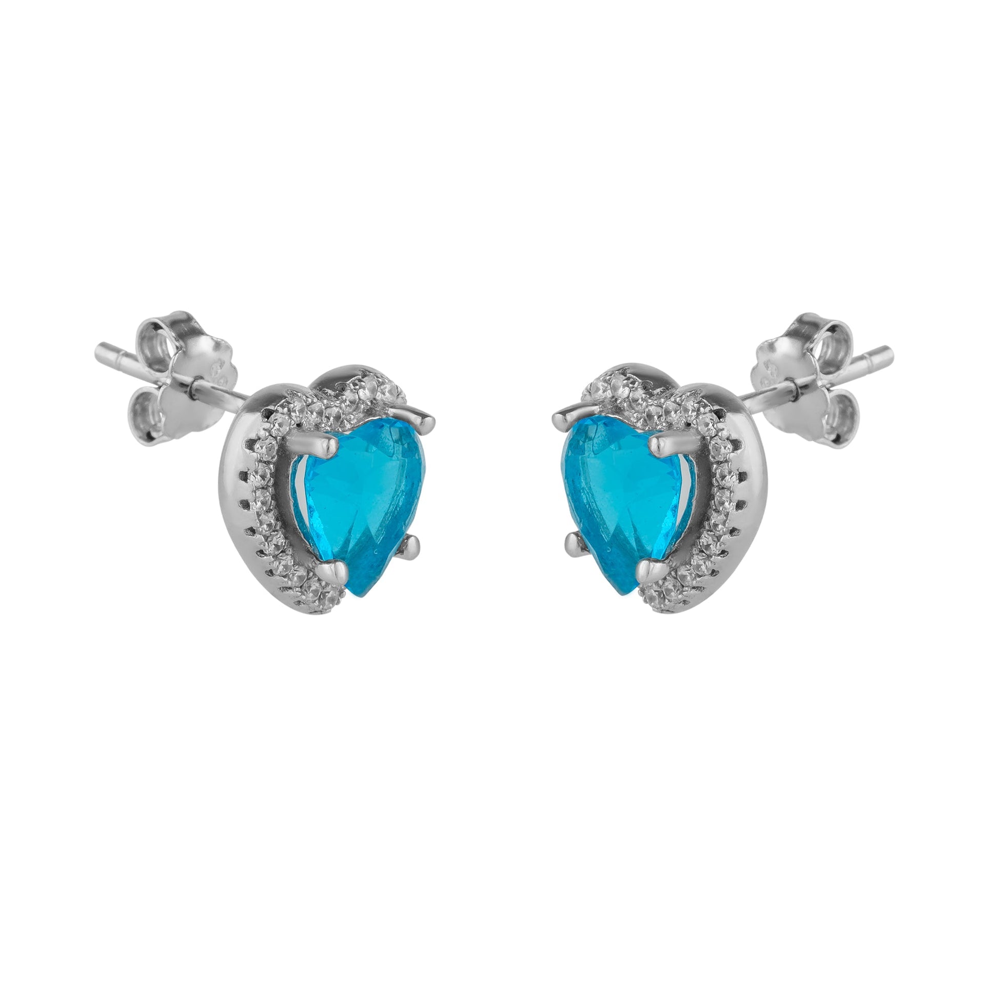Heart Of Ocean Blue Sterling Silver Stud Earrings