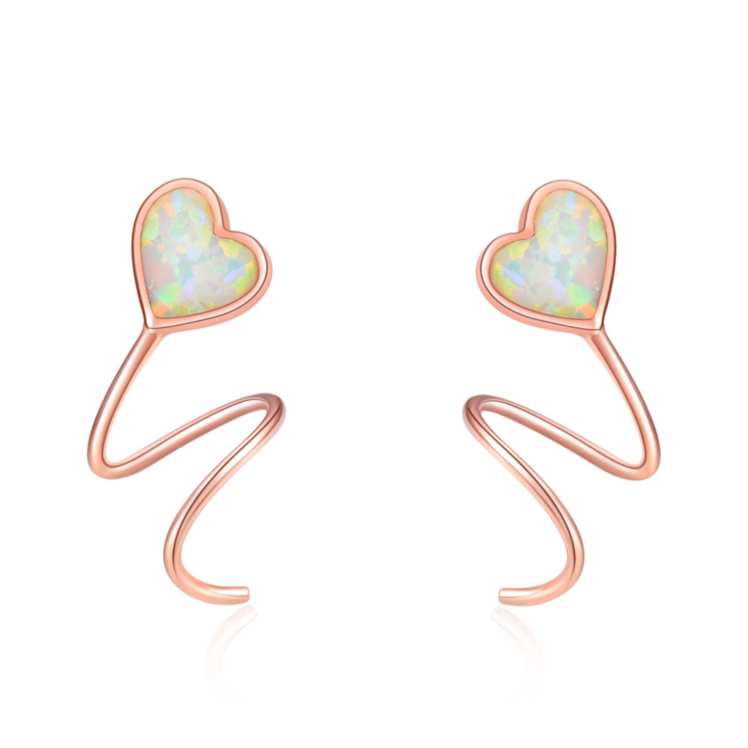 Sterling Silver with Rose gold plated Heart Opal Heart Climber Earrings