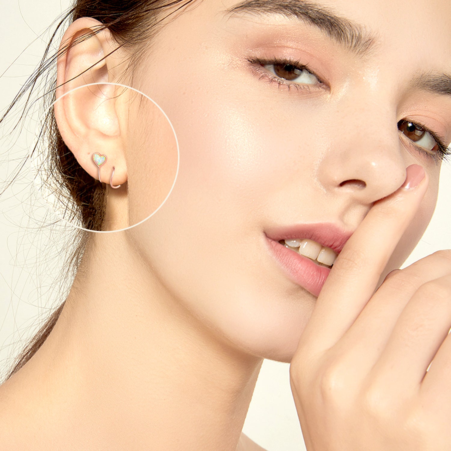 Sterling Silver with Rose gold plated Heart Opal Heart Climber Earrings