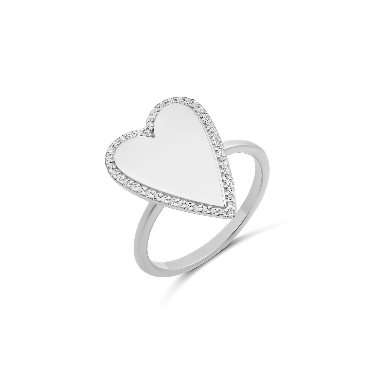 Heart Pave Outline Ring - Silver