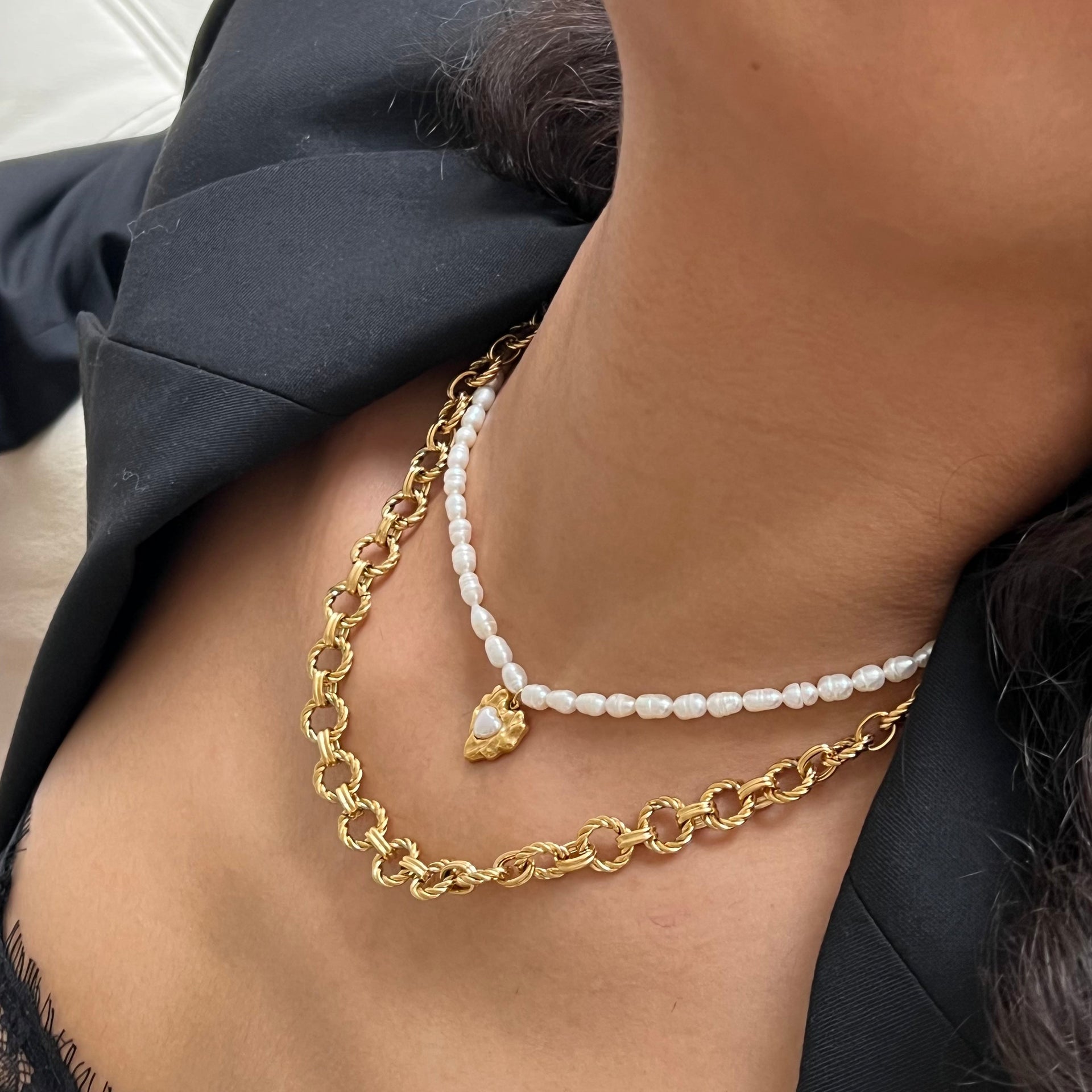 Baroque Gold Heart Pearl Necklace