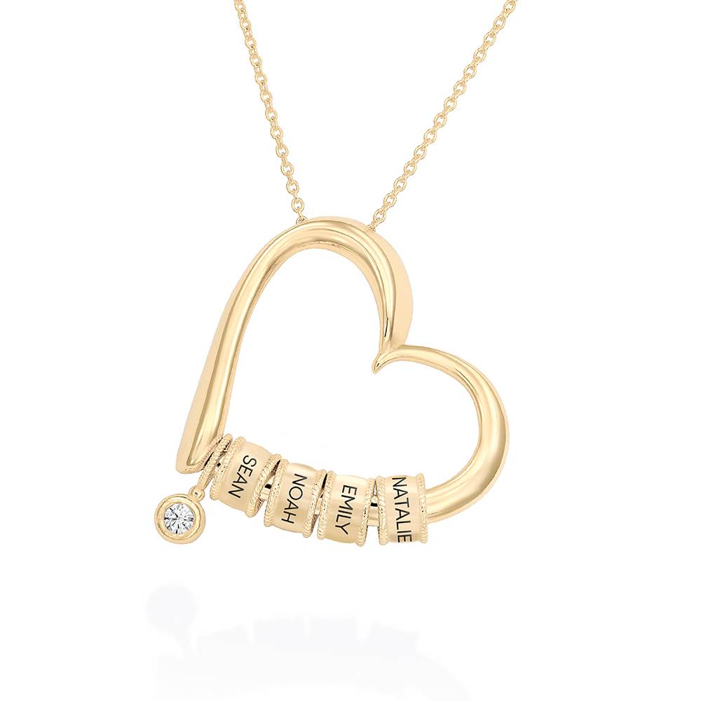 Charming Heart Necklace with Engraved Beads in 10K Gold with 0.10 ct Diamond
