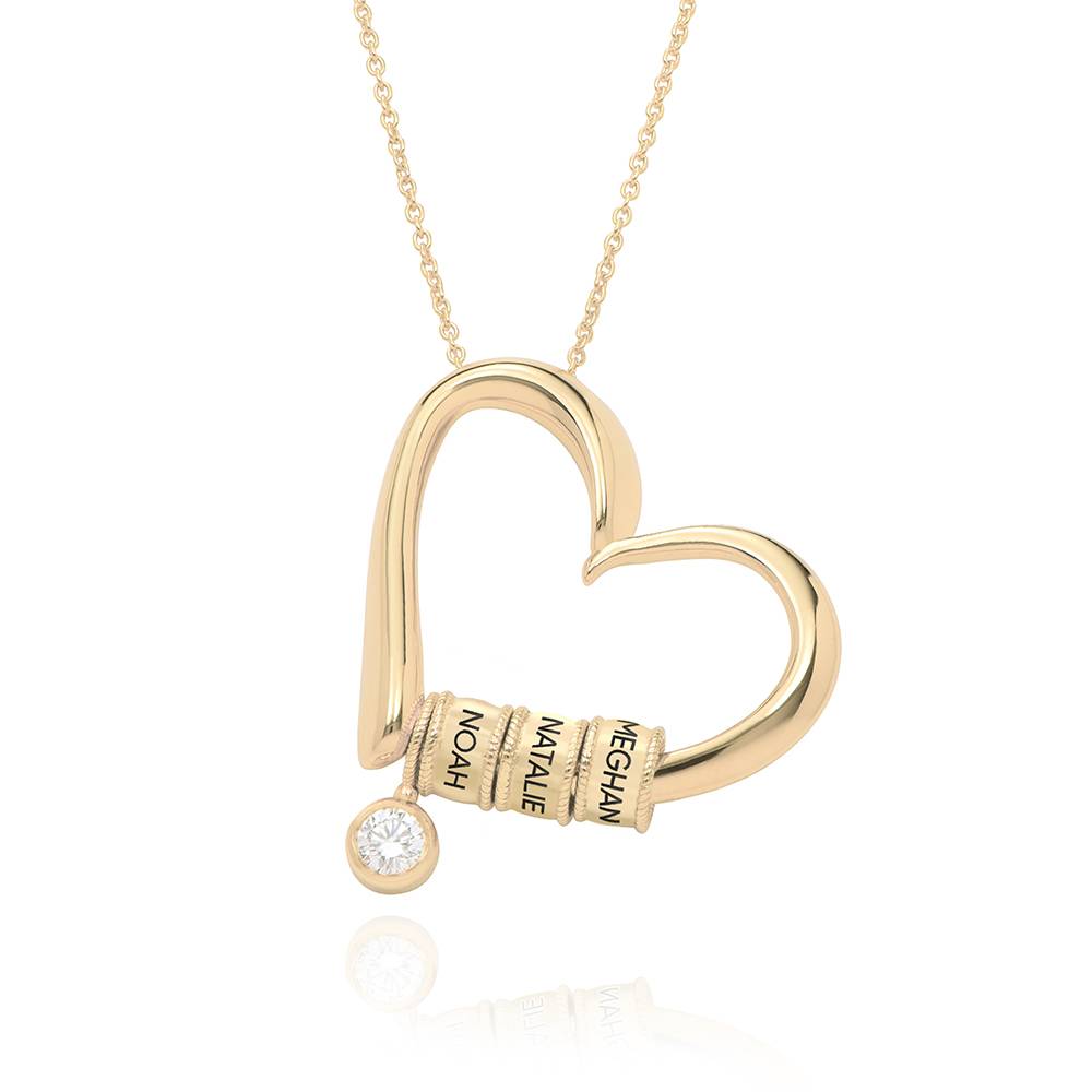 Charming Heart Necklace with Engraved Beads in 10K Gold with 0.25 ct Diamond
