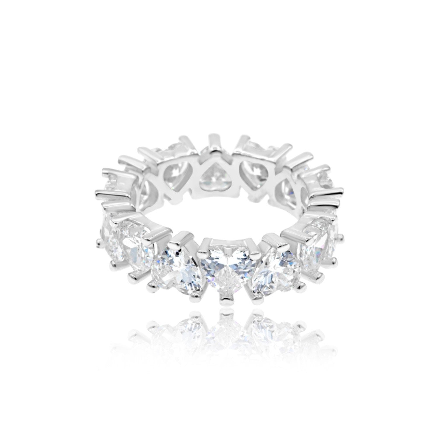 Heart Prong-Set Eternity Band - Silver