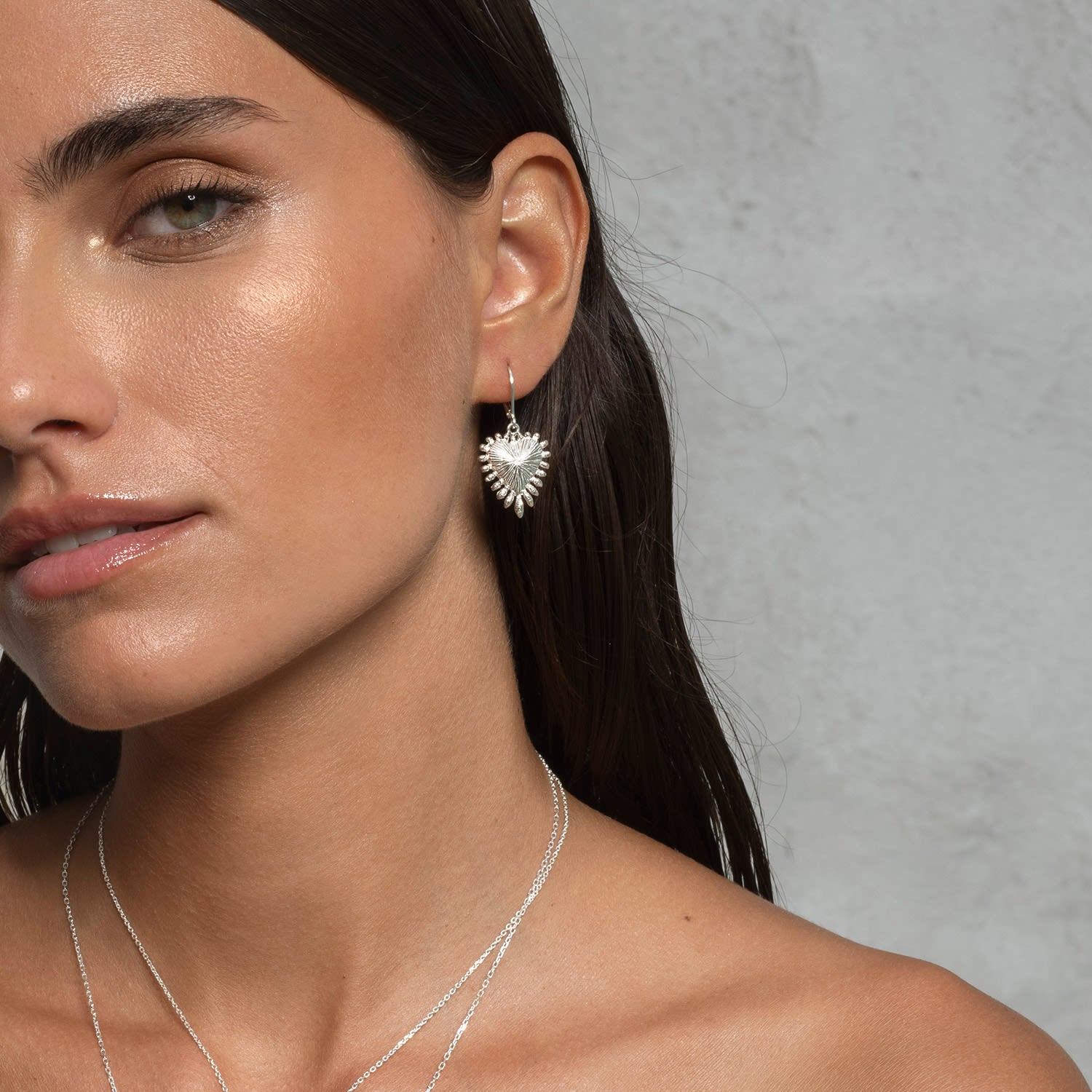 Heart Rays Earrings Silver