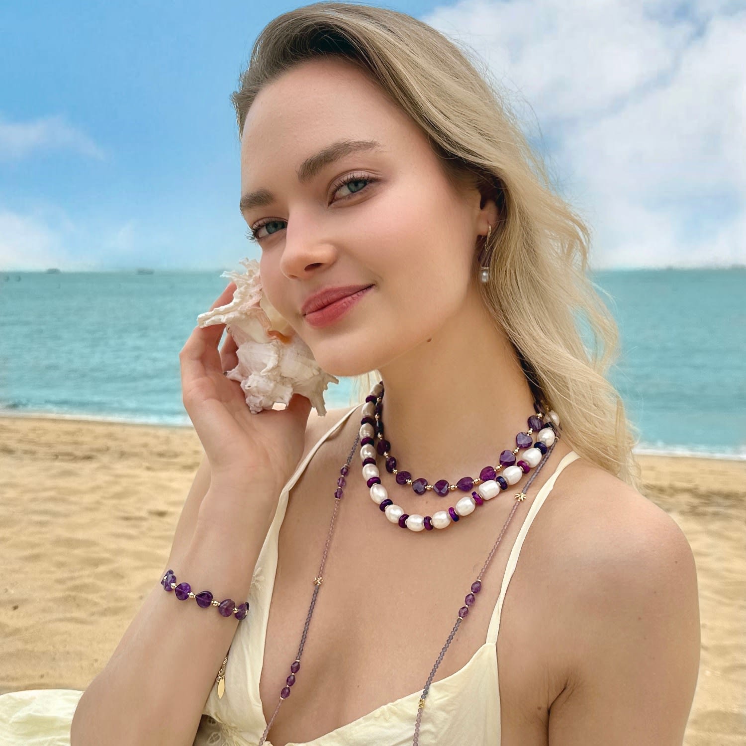 Heart-Shaped Amethyst Adjustable Bracelet