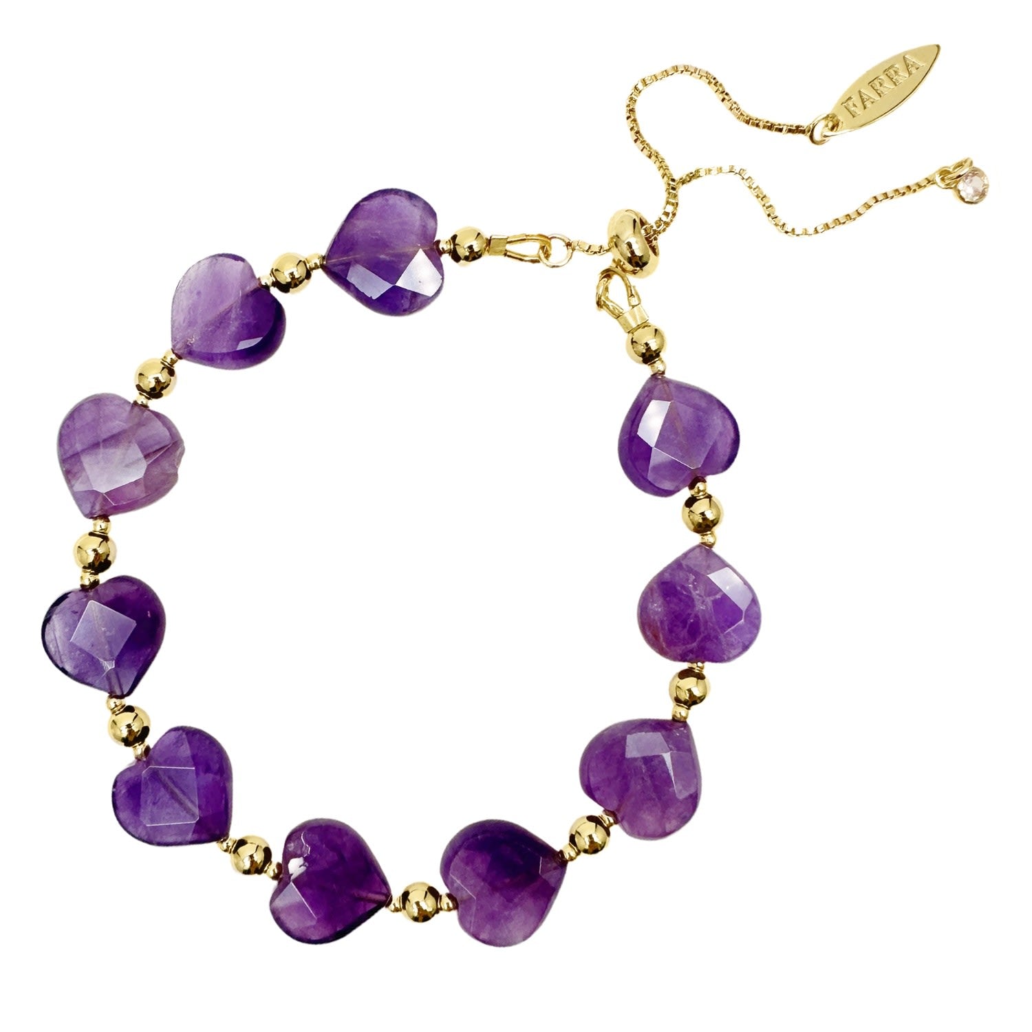 Heart-Shaped Amethyst Adjustable Bracelet
