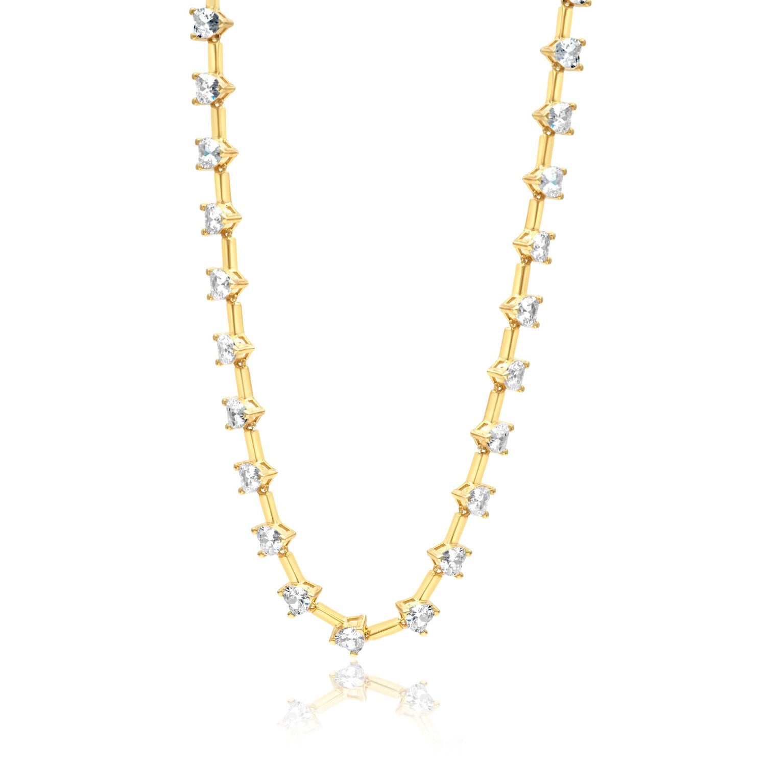 Heart Shaped Bar Tennis Necklace - Gold