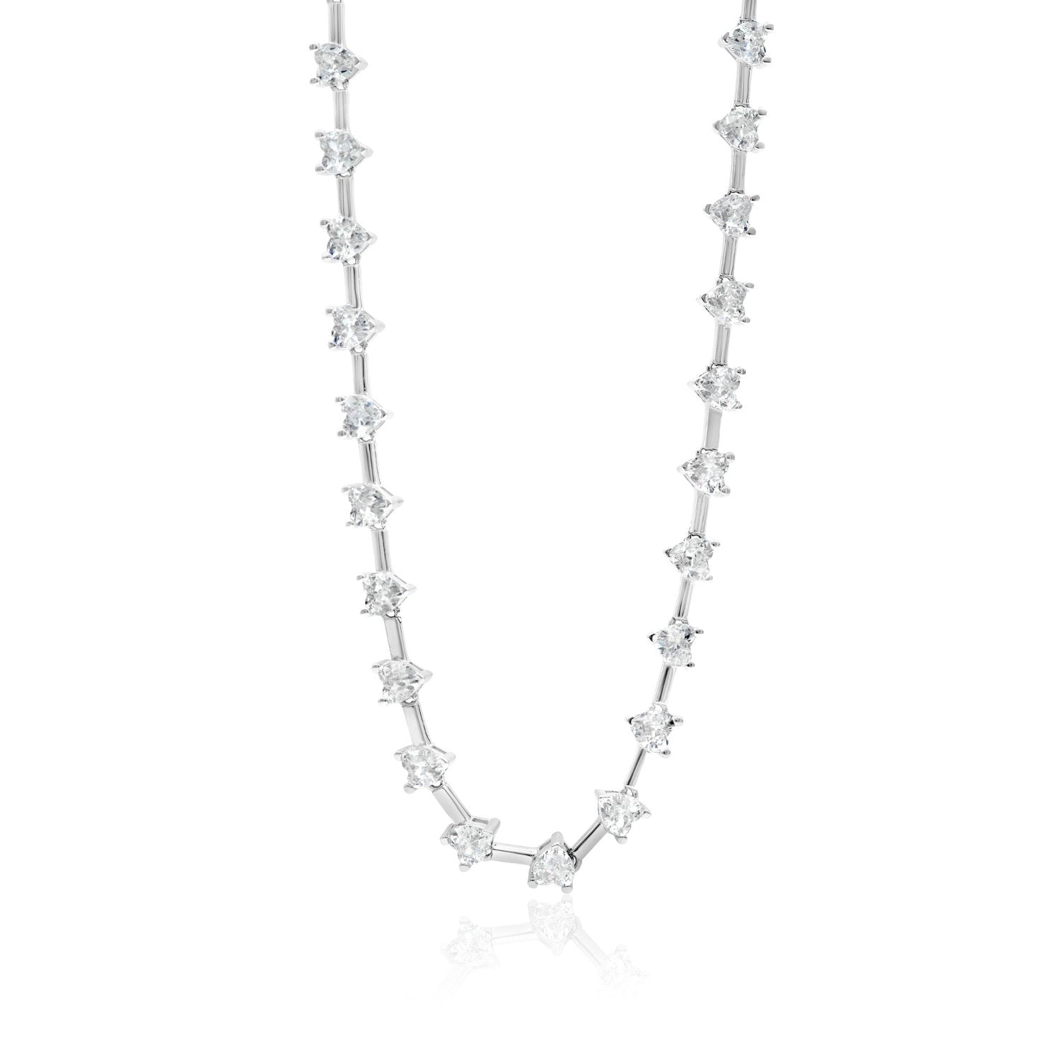Heart Shaped Bar Tennis Necklace - Silver