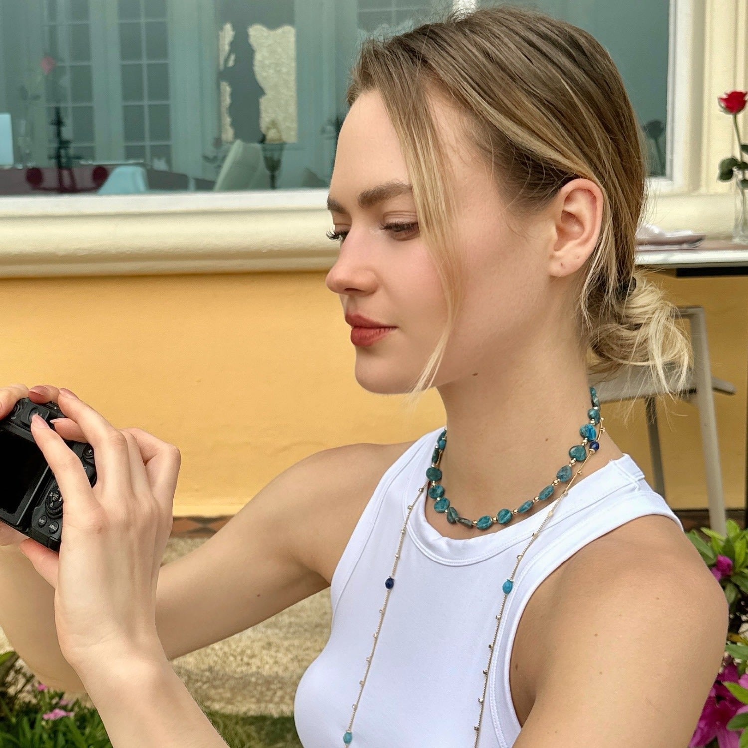 Heart-Shaped Blue Apatite Gemstone Choker Necklace