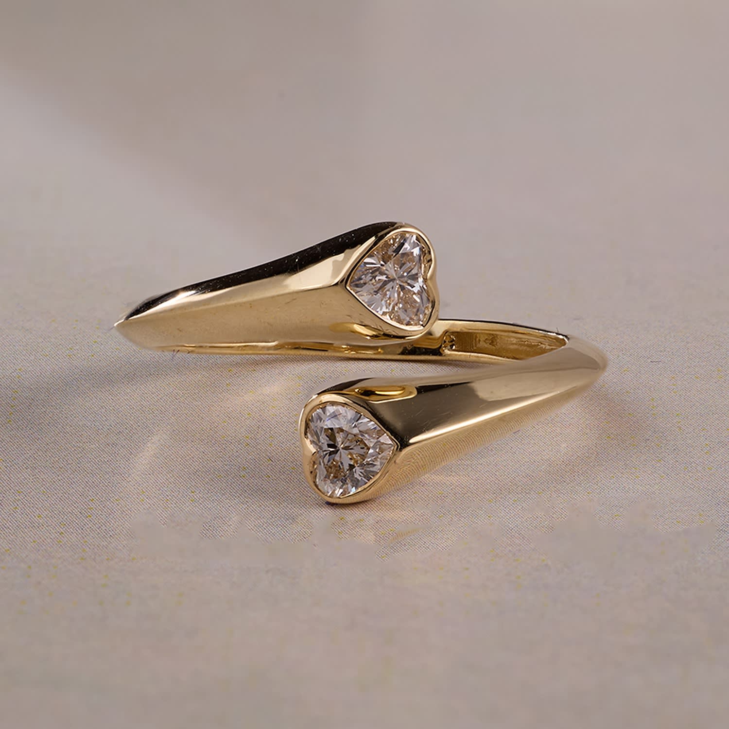 Heart-Shaped Diamond Open Design Bypass Ring In 14Kt Yellow Gold