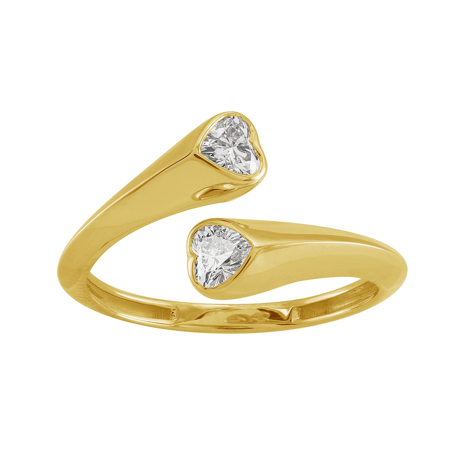 Heart-Shaped Diamond Open Design Bypass Ring In 14Kt Yellow Gold