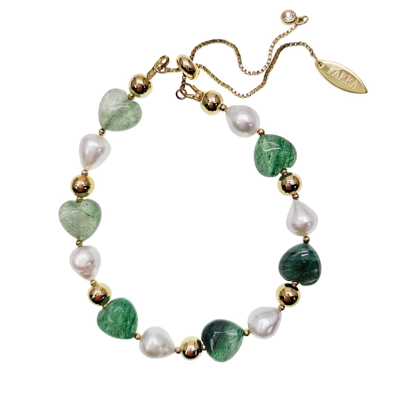 Heart Shaped Green Aventurine With Freshwater Pearls Adjustable Bracelet