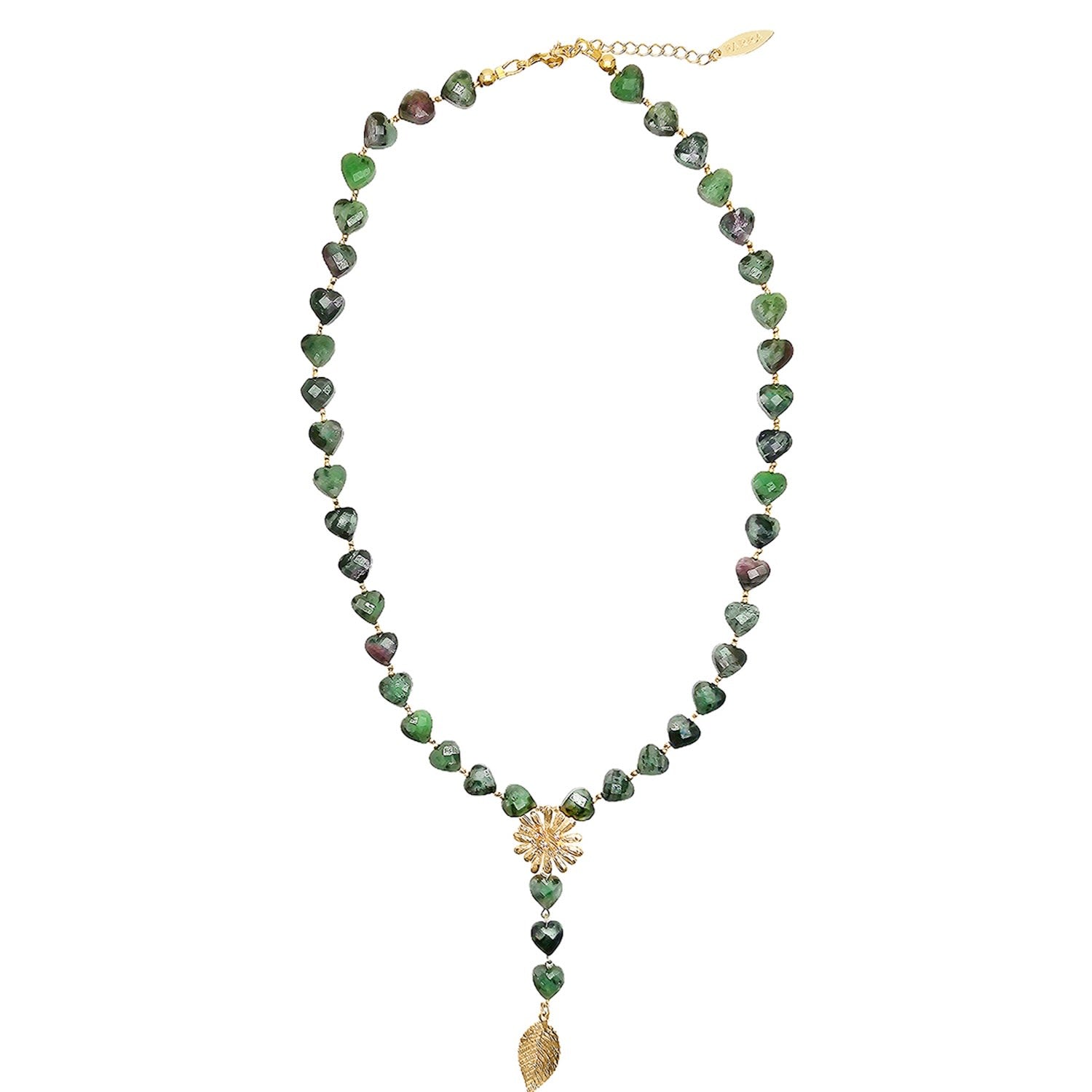 Heart Shaped Green Gemstone With Daisy Flower Necklace