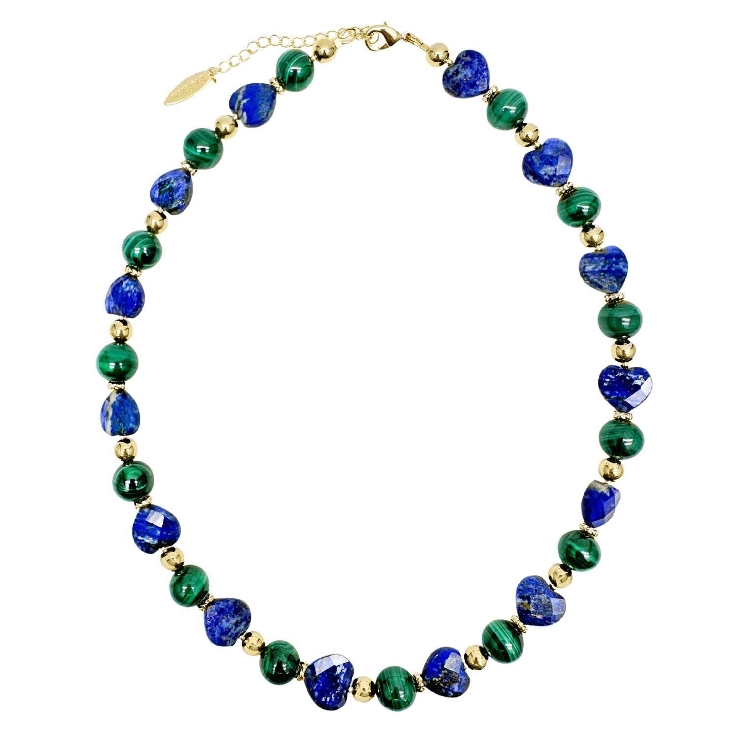 Heart-Shaped Lapis With Round Malachite Statement Necklace