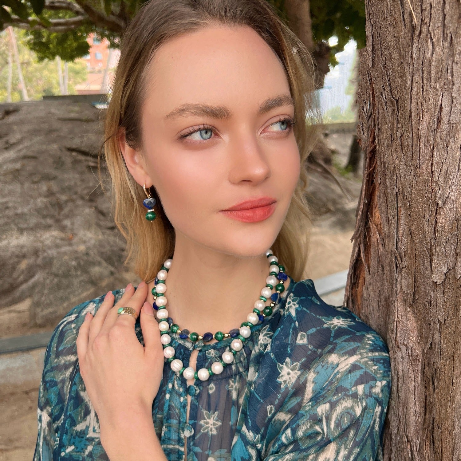 Heart-Shaped Lapis With Round Malachite Statement Necklace