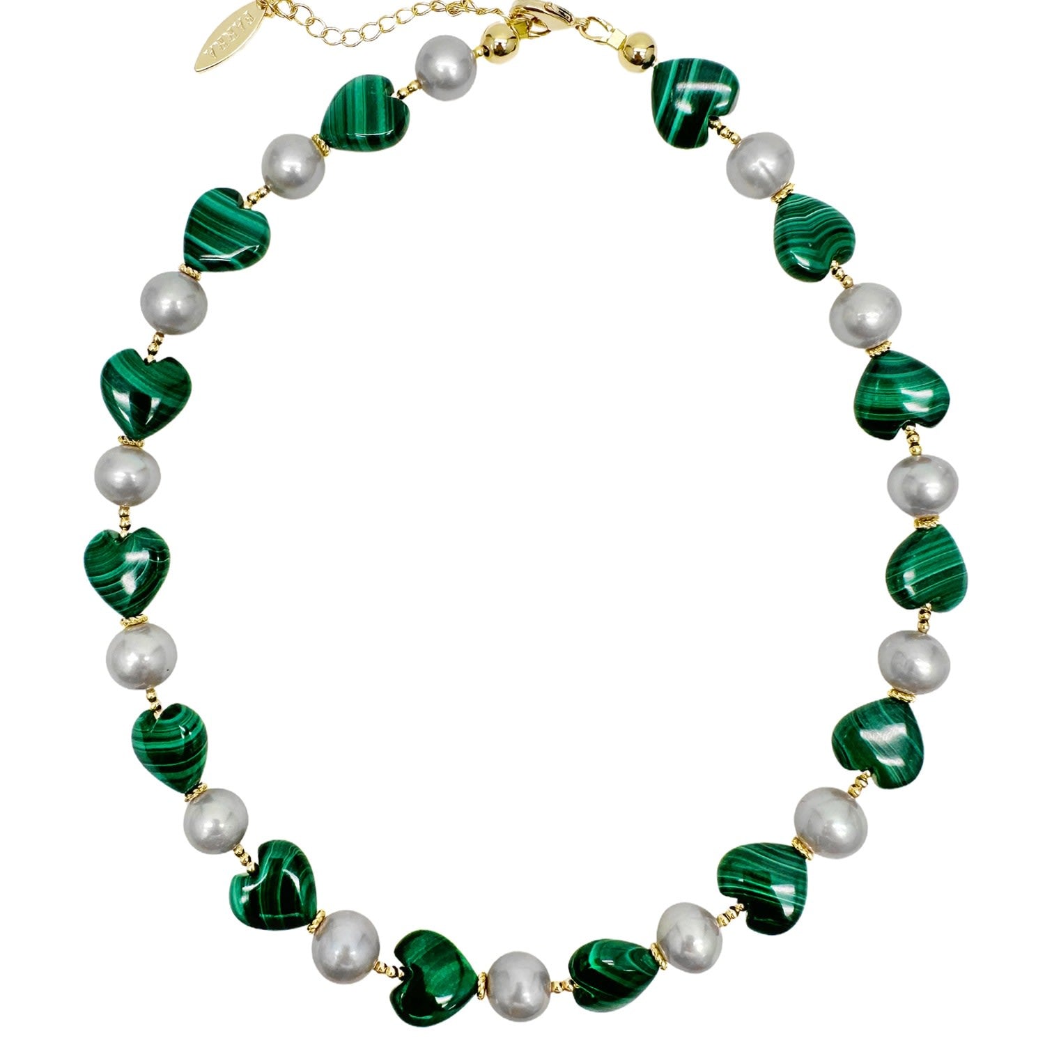 Heart-Shaped Malachite With Gray Freshwater Pearls Statement Necklace