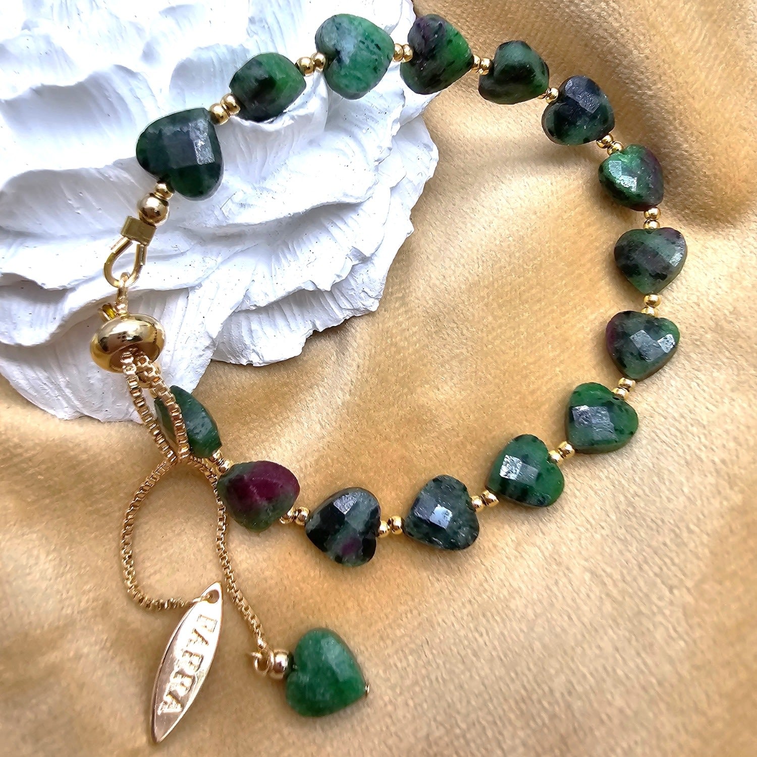 Heart Shaped Zoisite Gemstone Adjustable Bracelet