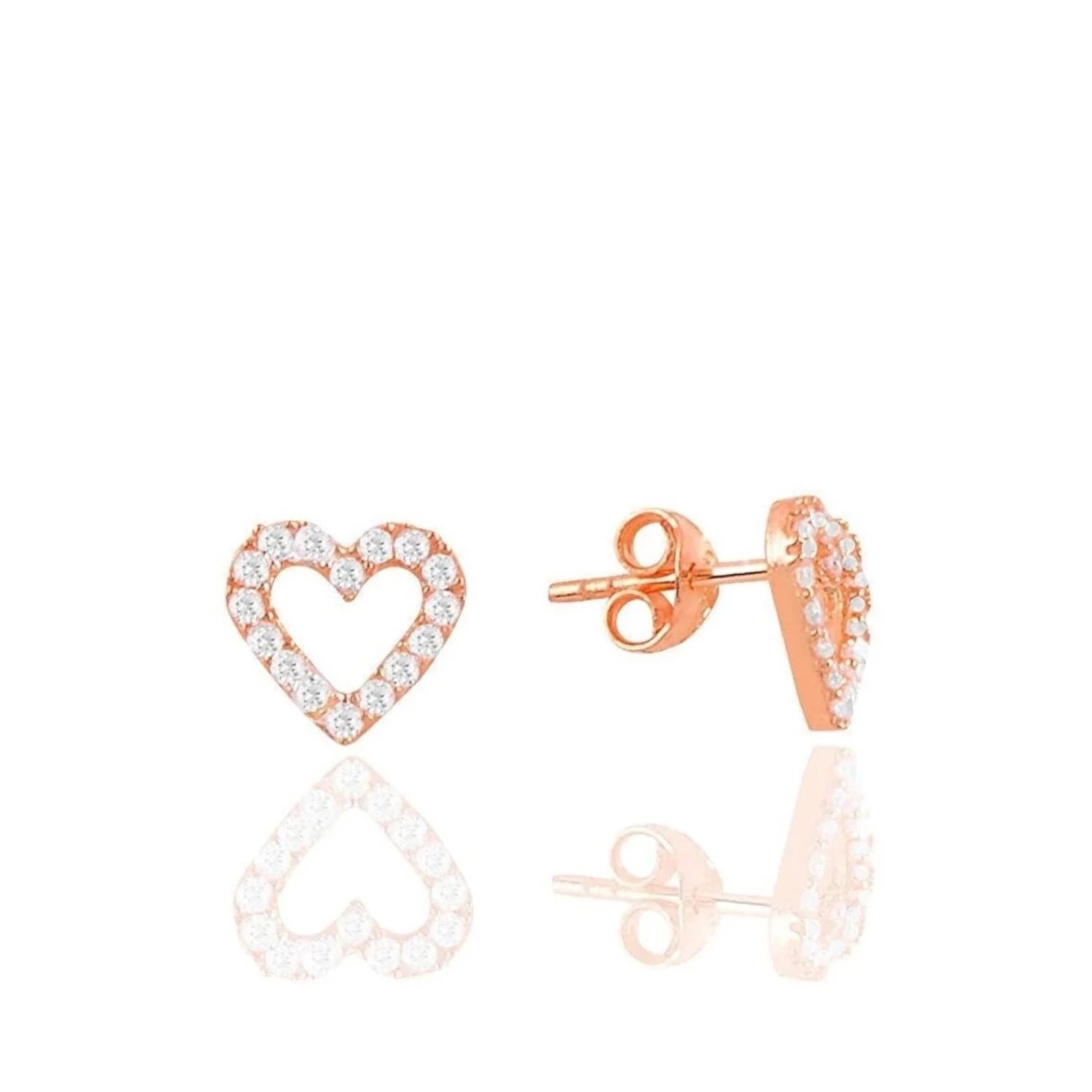 Heart Sterling Silver Stud Earrings - Rose Gold