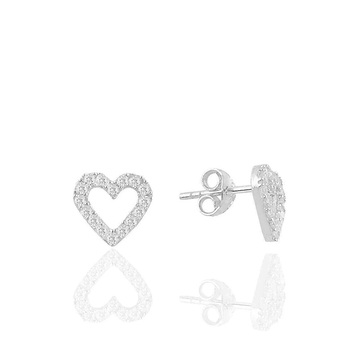 Heart Sterling Silver Stud Earrings - Silver